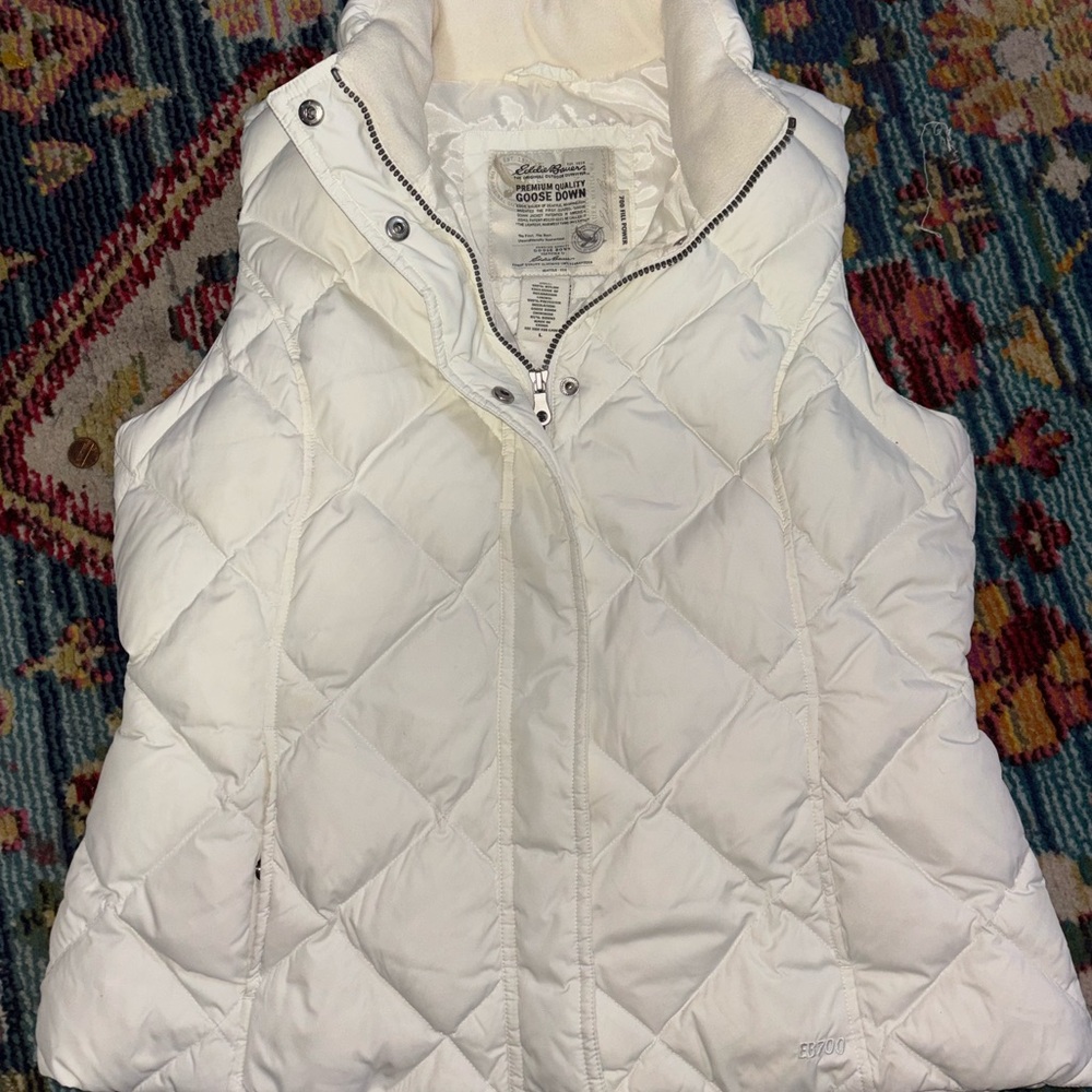 Eddie Bauer Women's Quilted White Vest Goose Down large
